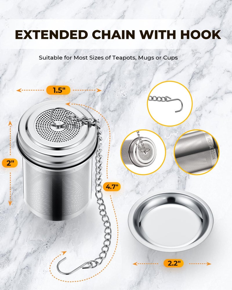 House Again Tea Infuser, Extra Fine Mesh Tea Strainers for Loose Tea, 18/8 Stainless Steel Tea Strainer with Extended Chain Hook, Tea Steeper for Brew Tea, Spices & Seasonings, for Single Cup - Image 2